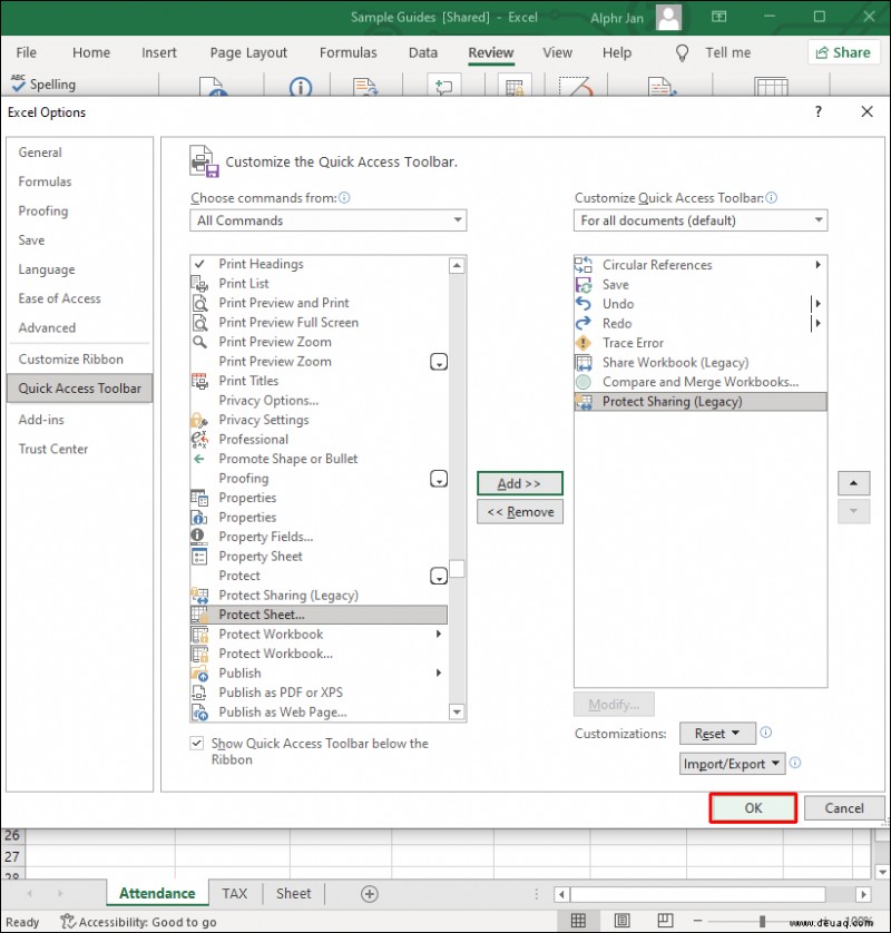 So entfernen Sie gemeinsame Zugriffsberechtigungen für jemanden in einer Excel-Datei