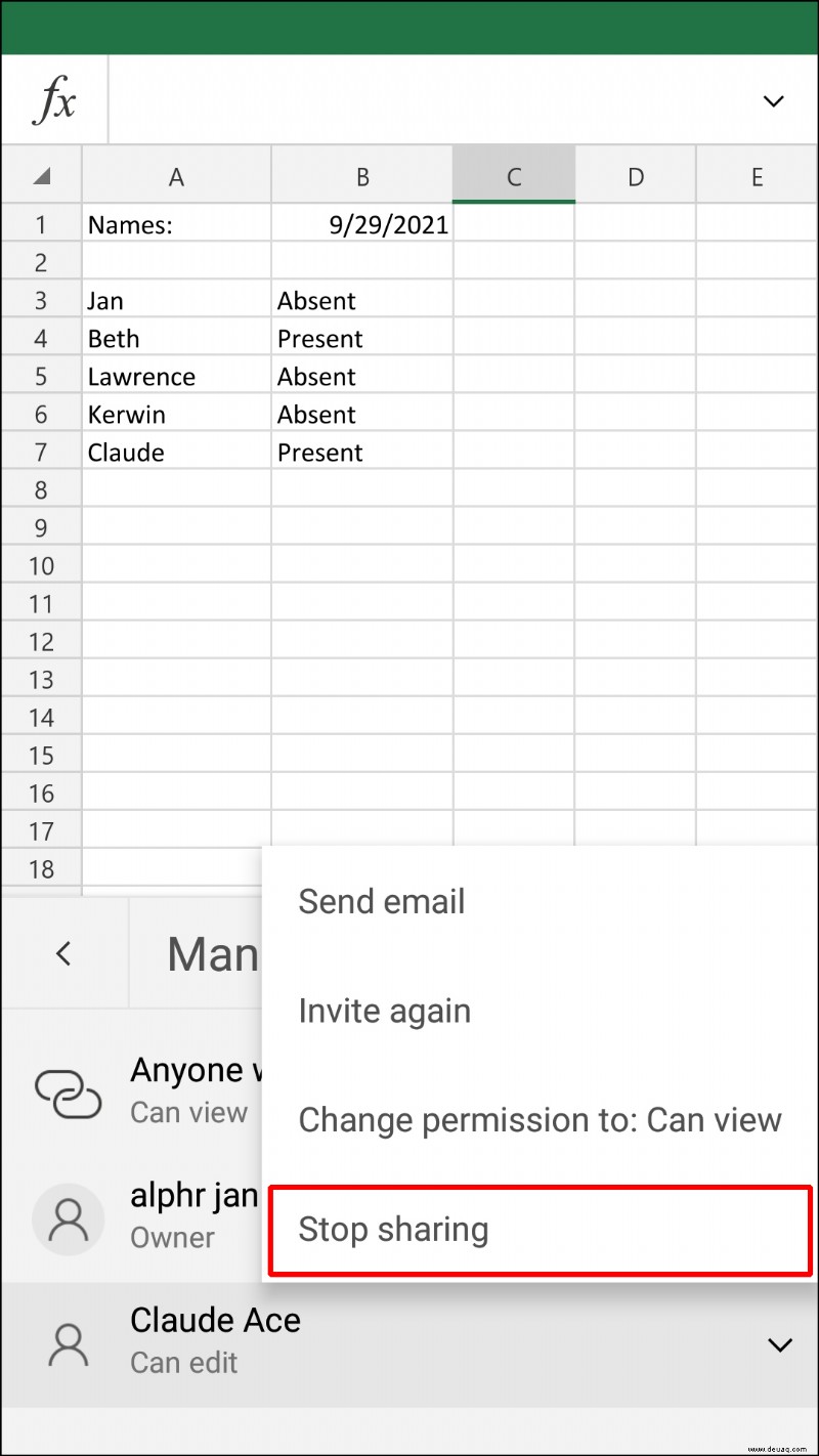 So entfernen Sie gemeinsame Zugriffsberechtigungen für jemanden in einer Excel-Datei