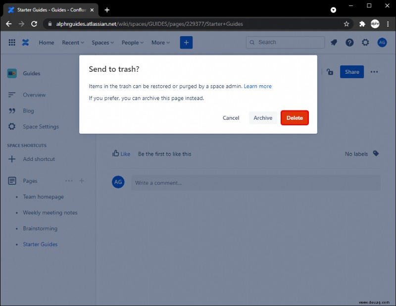 So löschen Sie eine Seite in Confluence
