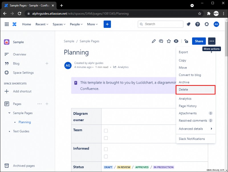 So löschen Sie eine Seite in Confluence