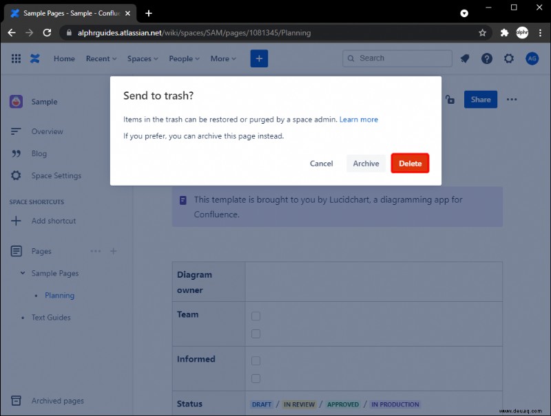 So löschen Sie eine Seite in Confluence