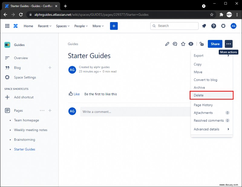 So löschen Sie eine Seite in Confluence