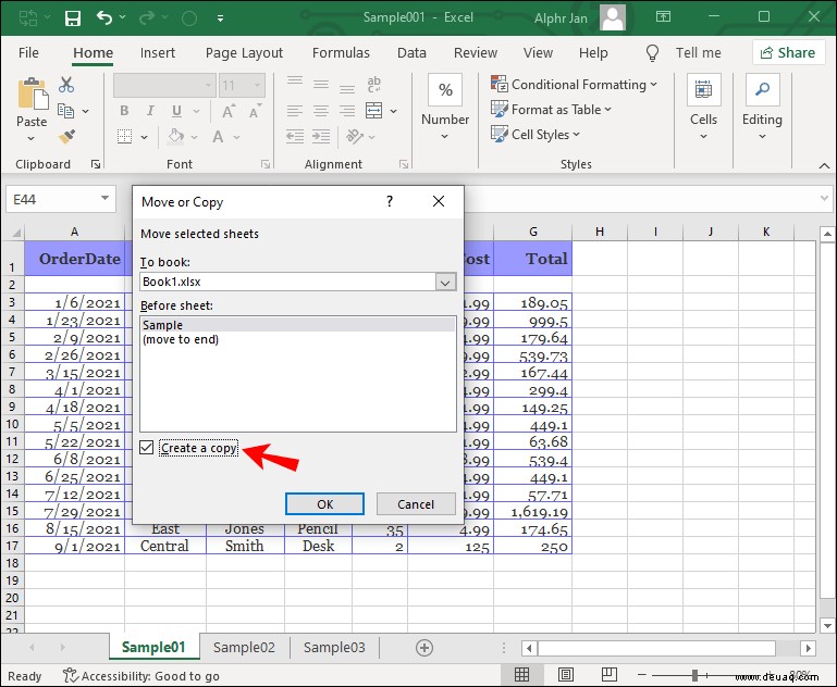 So kopieren Sie ein Blatt in eine andere Arbeitsmappe in Excel