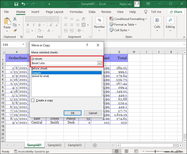 So kopieren Sie ein Blatt in eine andere Arbeitsmappe in Excel