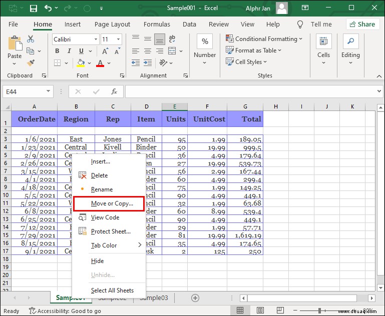 So kopieren Sie ein Blatt in eine andere Arbeitsmappe in Excel