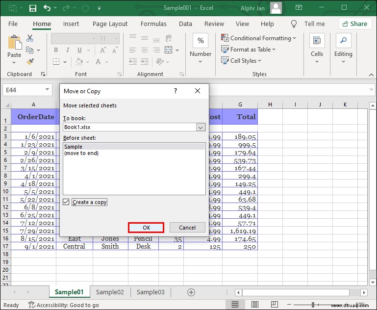 So kopieren Sie ein Blatt in eine andere Arbeitsmappe in Excel