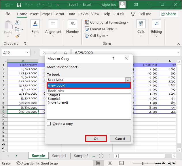 So kopieren Sie ein Blatt in eine andere Arbeitsmappe in Excel