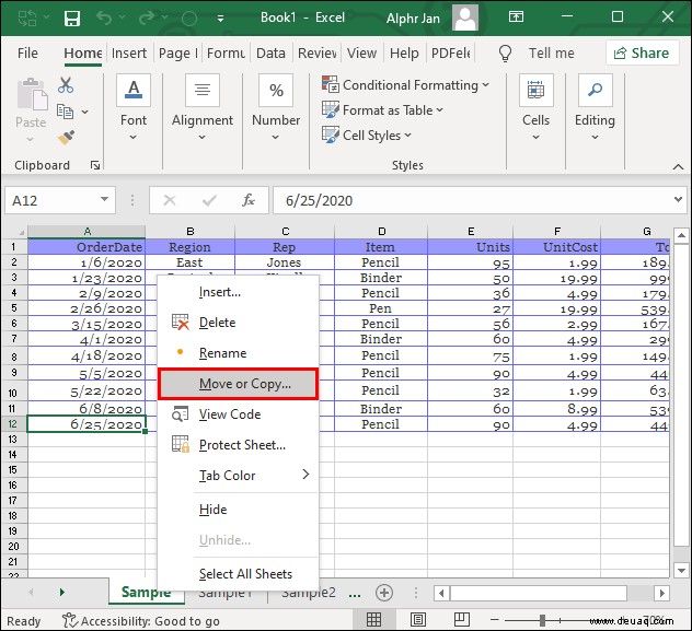 So kopieren Sie ein Blatt in eine andere Arbeitsmappe in Excel