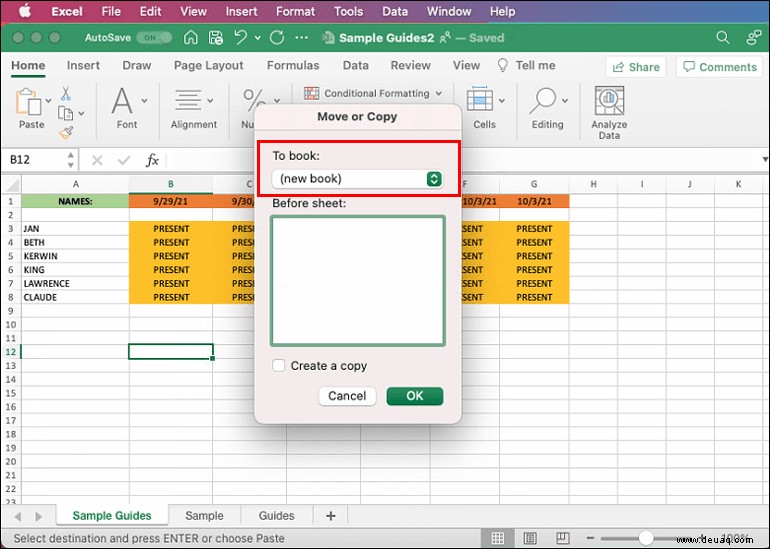 So kopieren Sie ein Blatt in eine andere Arbeitsmappe in Excel