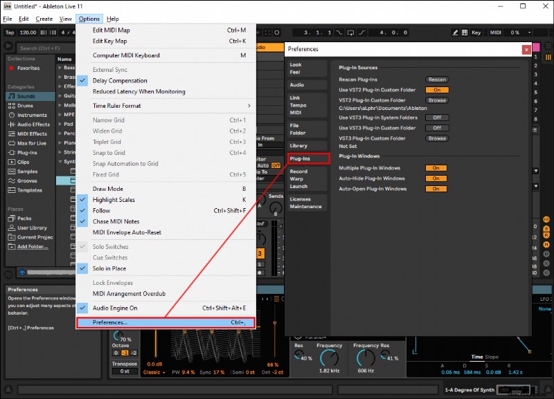 Verwendung von Plugins mit Ableton