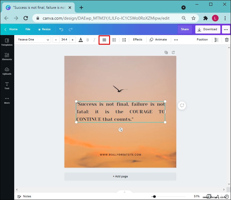 Ausrichten von Text in Canva