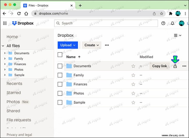 So teilen Sie einen Link von Dropbox