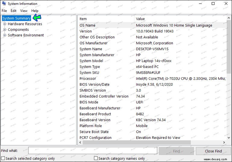 Überprüfen der technischen Daten auf einem Windows-PC