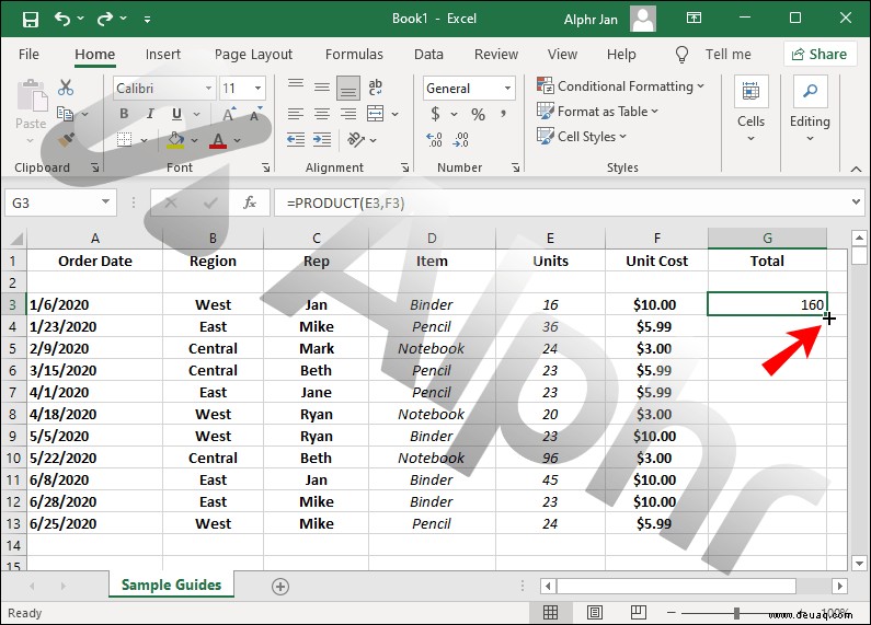 So kopieren Sie eine Formel in Excel nach unten