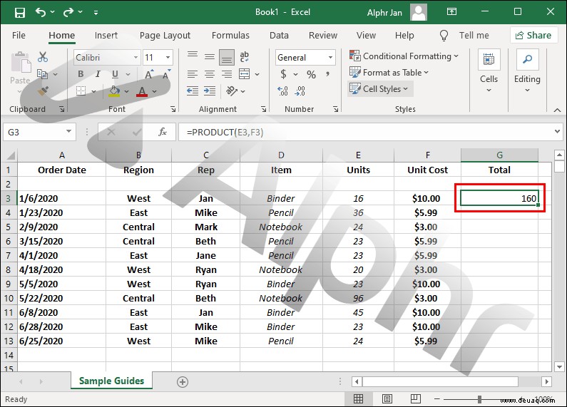 So kopieren Sie eine Formel in Excel nach unten