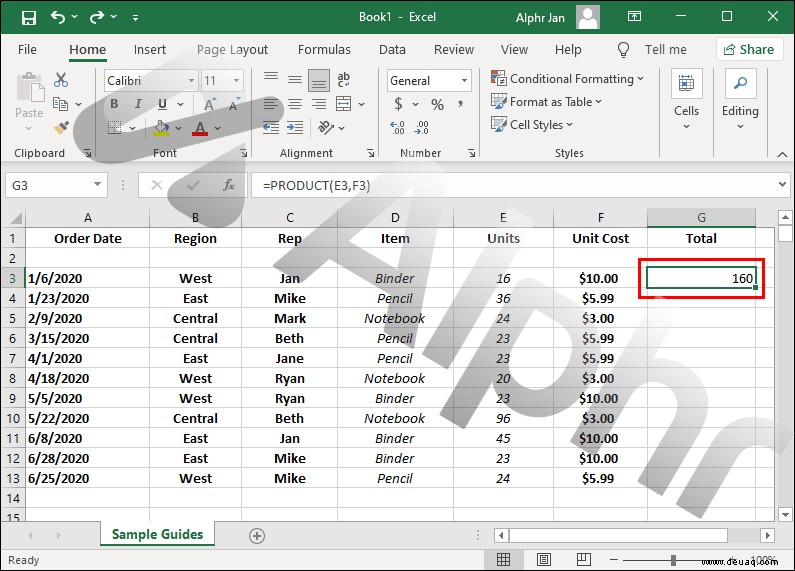 So kopieren Sie eine Formel in Excel nach unten