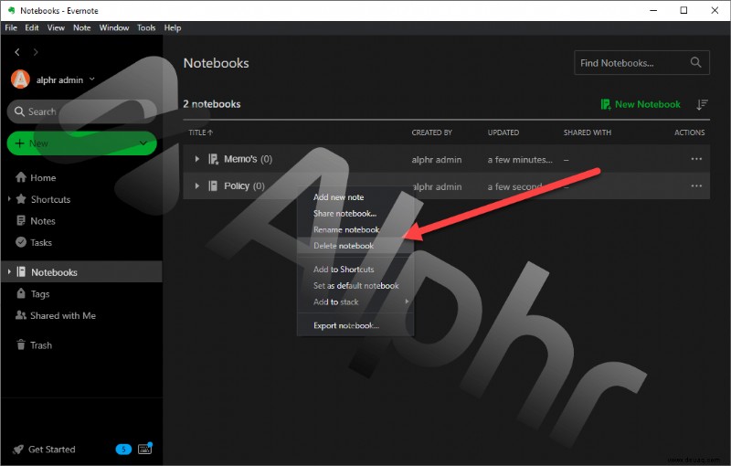 So löschen Sie ein Notizbuch in Evernote