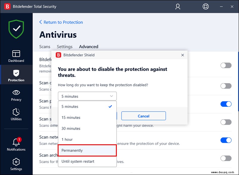 So deaktivieren Sie Bitdefender vorübergehend oder dauerhaft