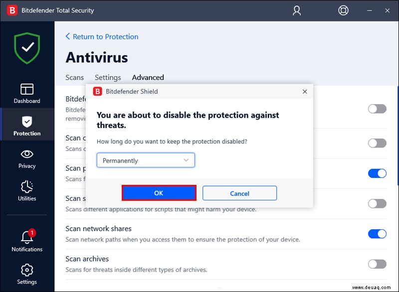 So deaktivieren Sie Bitdefender vorübergehend oder dauerhaft