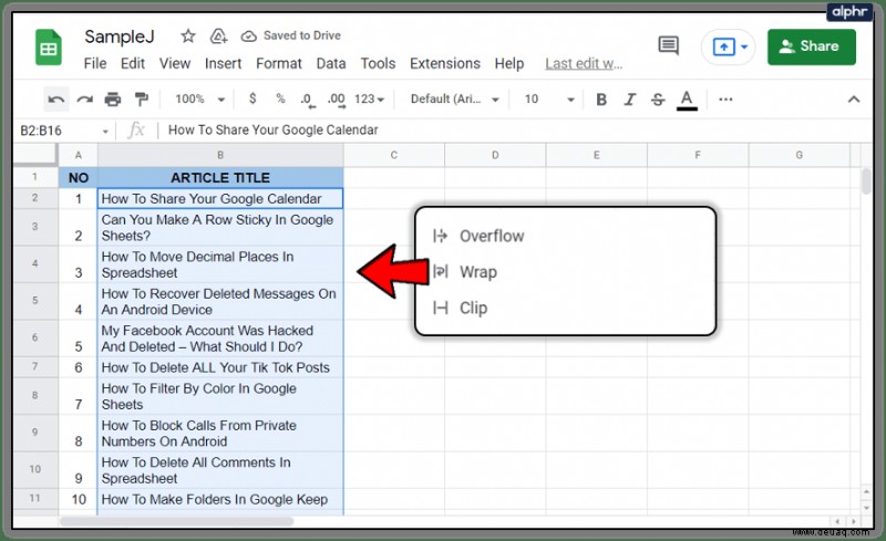 So brechen Sie Text in Google Tabellen um [alle Geräte]