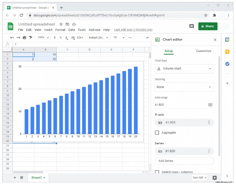 So erstellen Sie ein Streudiagramm in Google Tabellen