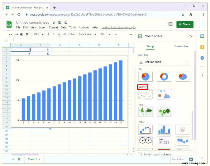 So erstellen Sie ein Streudiagramm in Google Tabellen