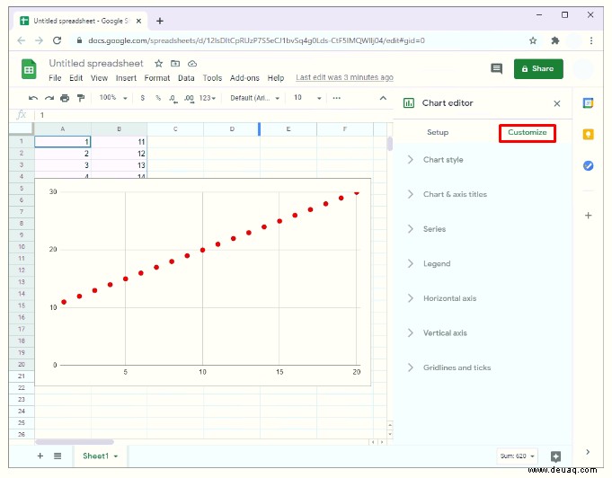 So erstellen Sie ein Streudiagramm in Google Tabellen