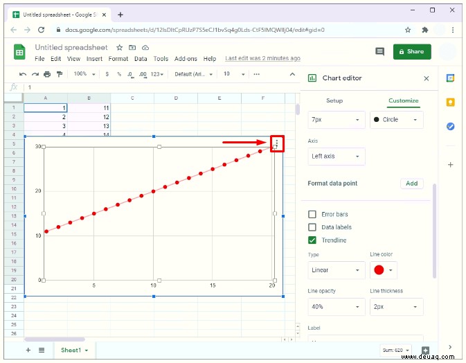 So erstellen Sie ein Streudiagramm in Google Tabellen