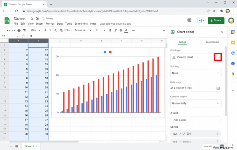 So erstellen Sie ein Streudiagramm in Google Tabellen