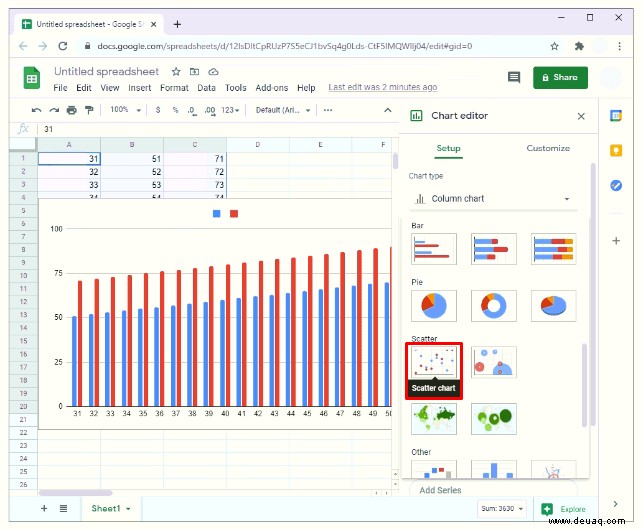 So erstellen Sie ein Streudiagramm in Google Tabellen