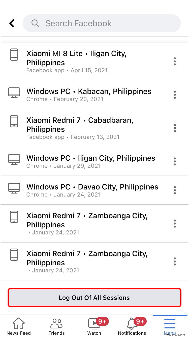 So melden Sie sich auf allen Geräten von einem Facebook-Konto ab 
