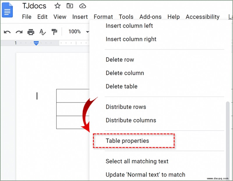 So entfernen Sie Tabellenzeilen aus Google Docs 