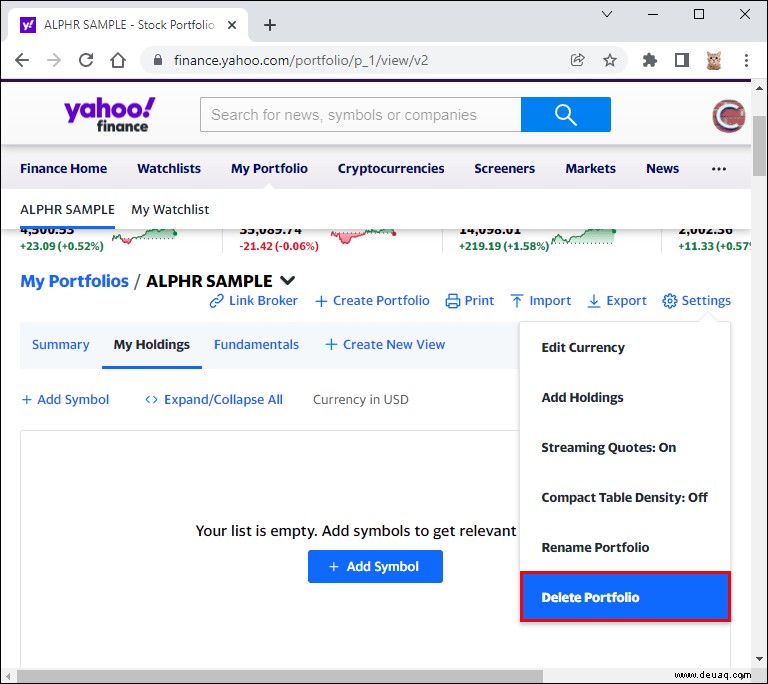 So löschen Sie eine Aktie in Yahoo Finanzen