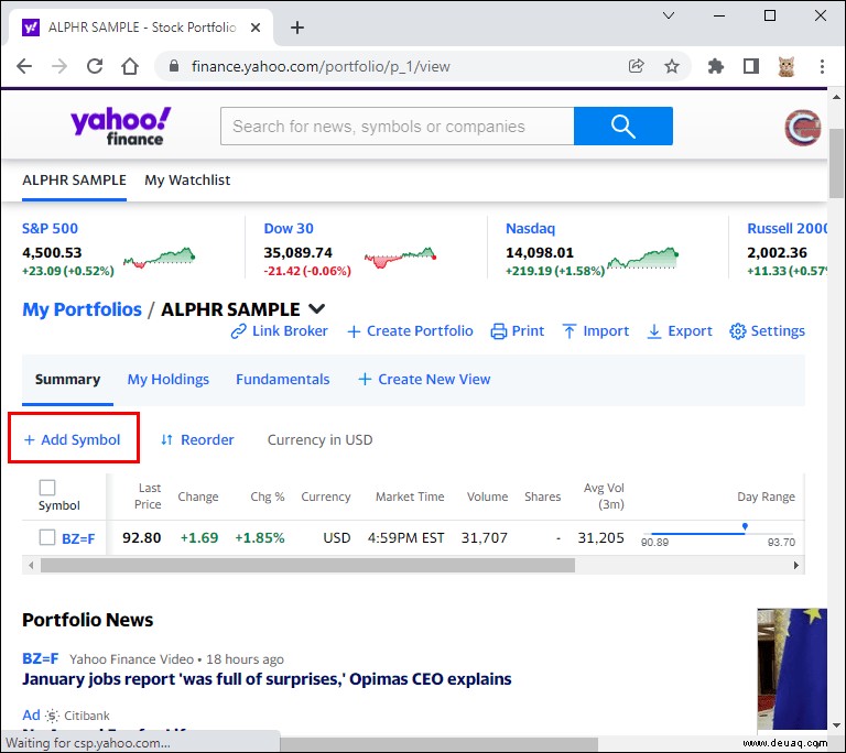 So löschen Sie eine Aktie in Yahoo Finanzen