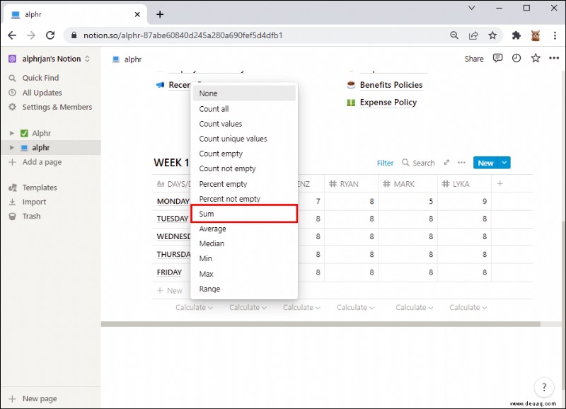 So summieren Sie eine Spalte in Notion