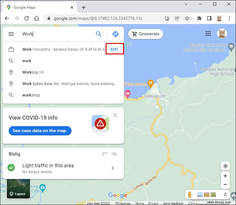 So ändern Sie den Arbeitsort in Google Maps