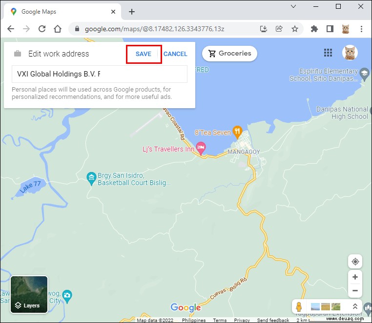 So ändern Sie den Arbeitsort in Google Maps