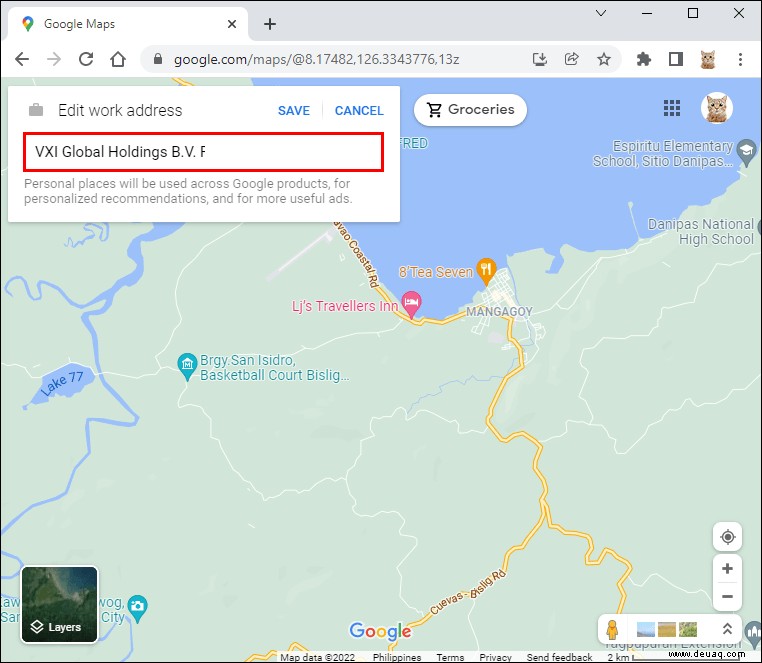 So ändern Sie den Arbeitsort in Google Maps