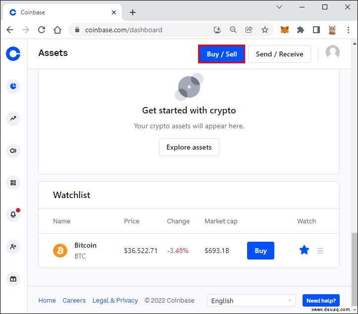 Abheben auf die Bank in Coinbase