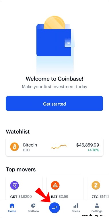 Abheben auf die Bank in Coinbase