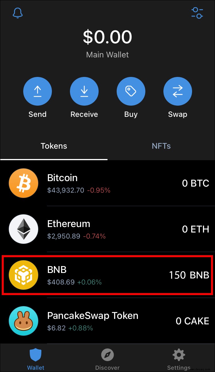 So wechseln Sie BNB zu Smart Chain in Trust Wallet