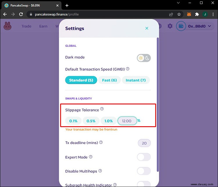 So beheben Sie eine zu hohe Preisauswirkung bei einer PancakeSwap-Transaktion