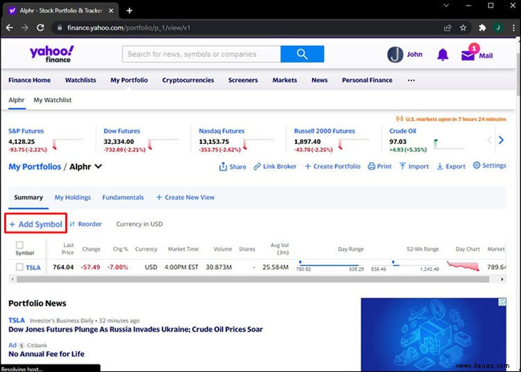 So fügen Sie Anteile in Yahoo Finanzen hinzu