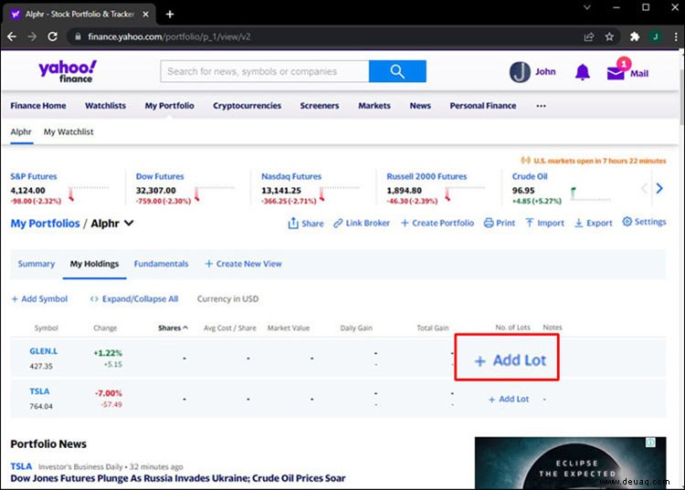 So fügen Sie Anteile in Yahoo Finanzen hinzu