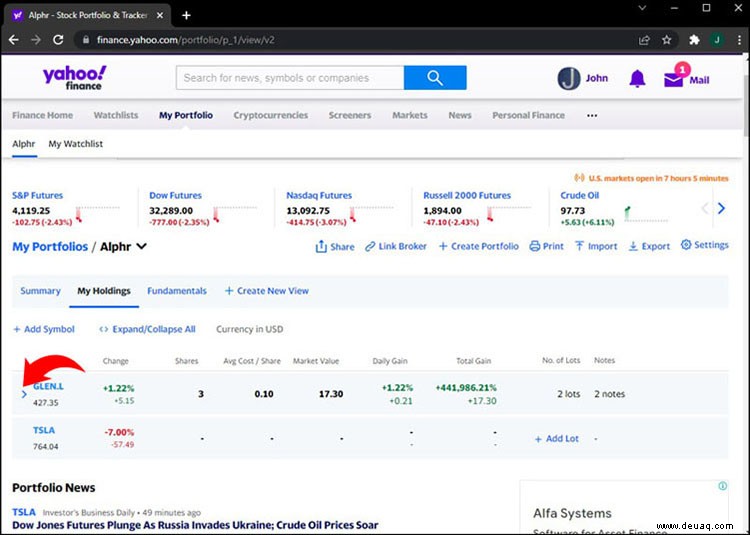 So fügen Sie Anteile in Yahoo Finanzen hinzu