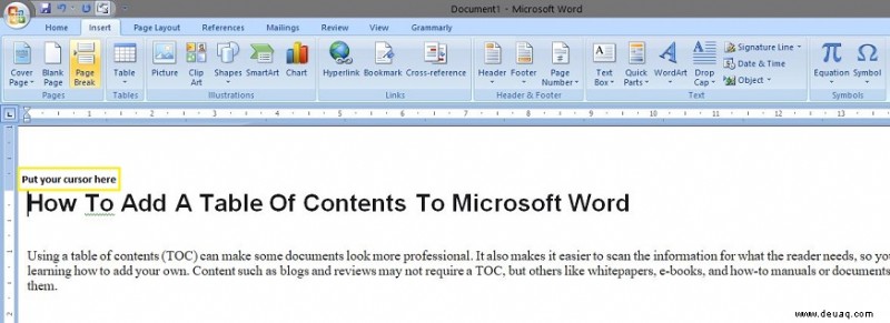 So fügen Sie Microsoft Word ein Inhaltsverzeichnis hinzu