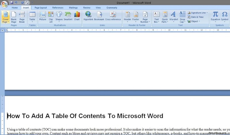So fügen Sie Microsoft Word ein Inhaltsverzeichnis hinzu