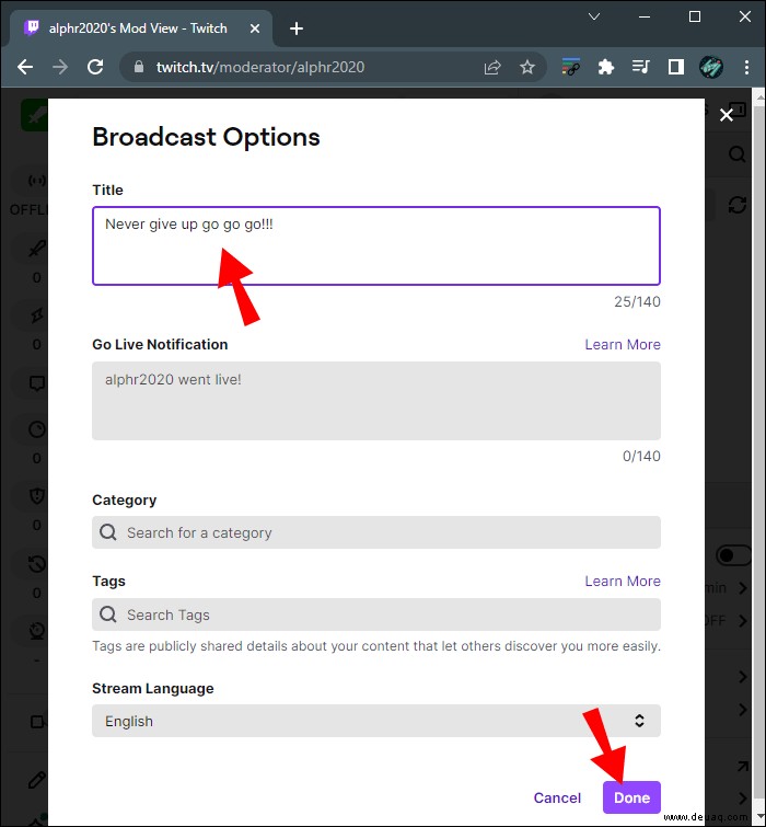 So ändern Sie den Titel des Streams auf Twitch