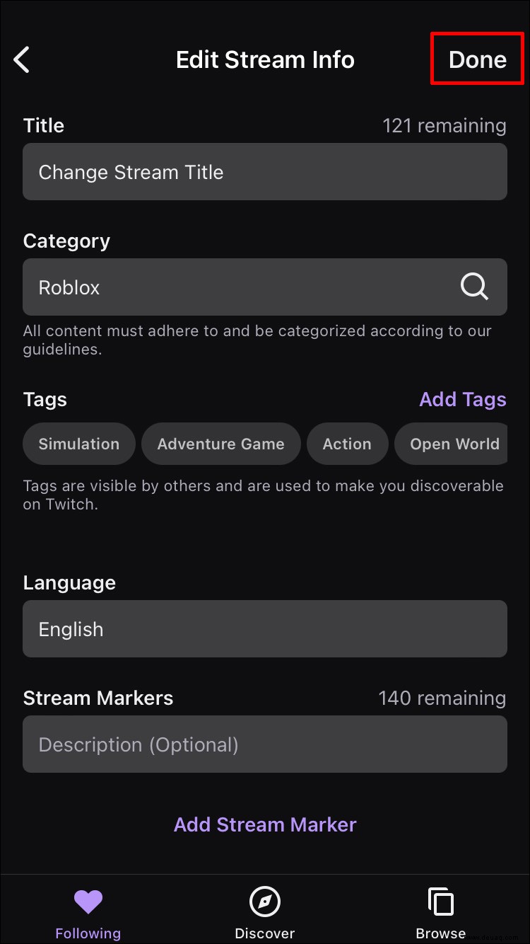 So ändern Sie den Titel des Streams auf Twitch