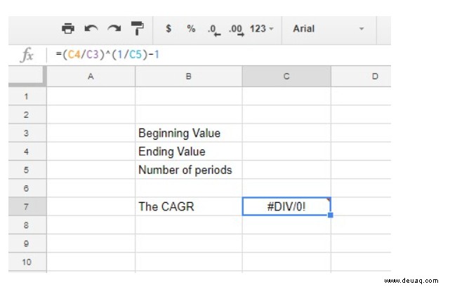 So fügen Sie die CAGR-Formel zu Google Sheets-Tabellen hinzu
